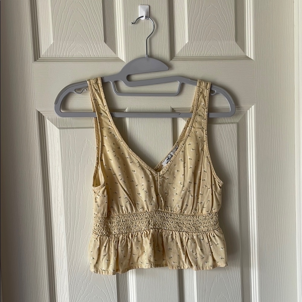 Hollister Cream Smocked Peplum Tank Top